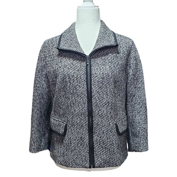 LAFAYETTE 148 tweed black white wool cashmere camel hair short jacket size 10 - Picture 1 of 12